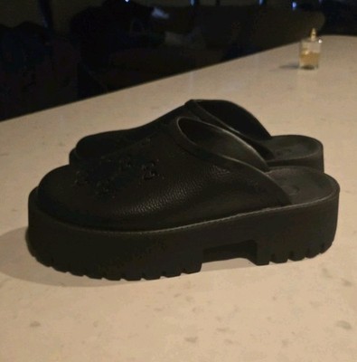 Gucci Black Perforated GG Platform Rubber Mules/ Slides Sz 44 