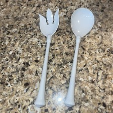 Vintage Mid Century Modern Light Gray Melamine Serving Fork & Spoon
