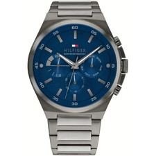 NEW TOMMY HILFIGER  1792089 DEXTER GUNMETAL WATCH BLUE DIAL - WARRANTY
