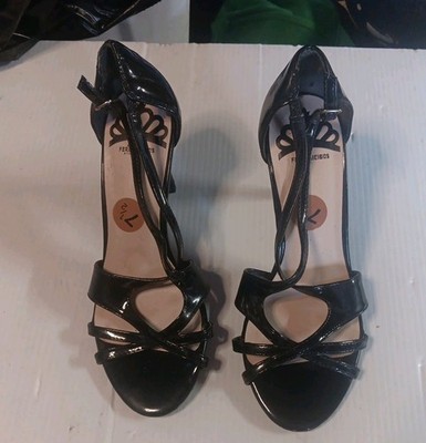 FERGALICIOUS By Fergie  Sz 7.5 Open-Toe Heels Caged Black Stiletto Sandal 