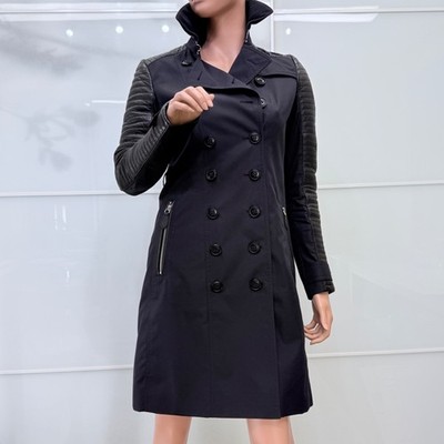 burberry brit ブラックコート BURBERRY BRIT Women's Trench Coat Black Studded Cotton Leather