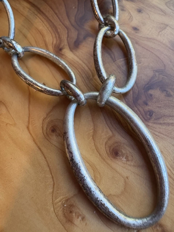 Vtg Lucky Brand Leather  Silver Tone Rings Boho Necklace - Image 2 of 4