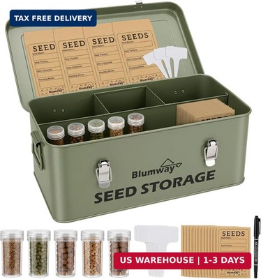 BlumWay Seed Storage Organizer, Metal Seed Saving Box with Lid, Seed Storage Con