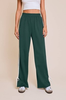 LE LIS Bow Detail Track Pants Forest Green White Size Medium NWOT