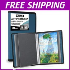 Cobalt Blue 12x18 Art Portfolio Folder with 24 Clear Sleeves for Presentations