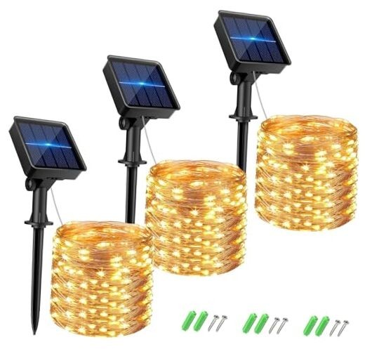 Solar Fairy Lights for Outside Waterproof 96FT 240LED Solar 3 Pack Warm White