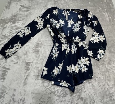Fora Romper Women's Size 8 Blue Floral Long Sleeve Rare BOLO Single Button Light