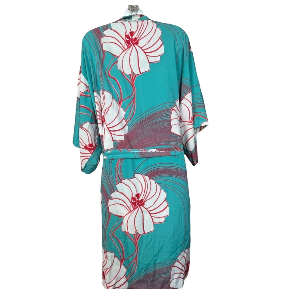 Natori Turquesa Floral Kimono Vestido Bata Conjunto Corbata Ligera Ropa de Salón Talla L/XL Foto 4 de 4