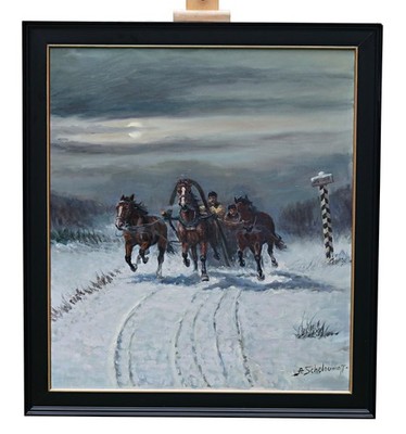 Athanasei Iwanowitsch Scheloumoff (1892 1983) Troika   Öl auf Leinwand, signiert