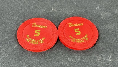 Pair of Binions 5 Dollar Casino Chip No Cash Value Las Vegas NV