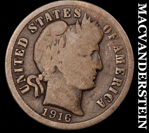 1916-S Barber Dime- Silver- Scarce Better Date No Reserve #J868