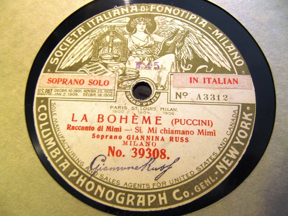 1905 Signed GIANNINA RUSS FONOTIPIA Boheme Mi Chiamano Forza TK 2 VERGINE 39308 Foto 2 de 3