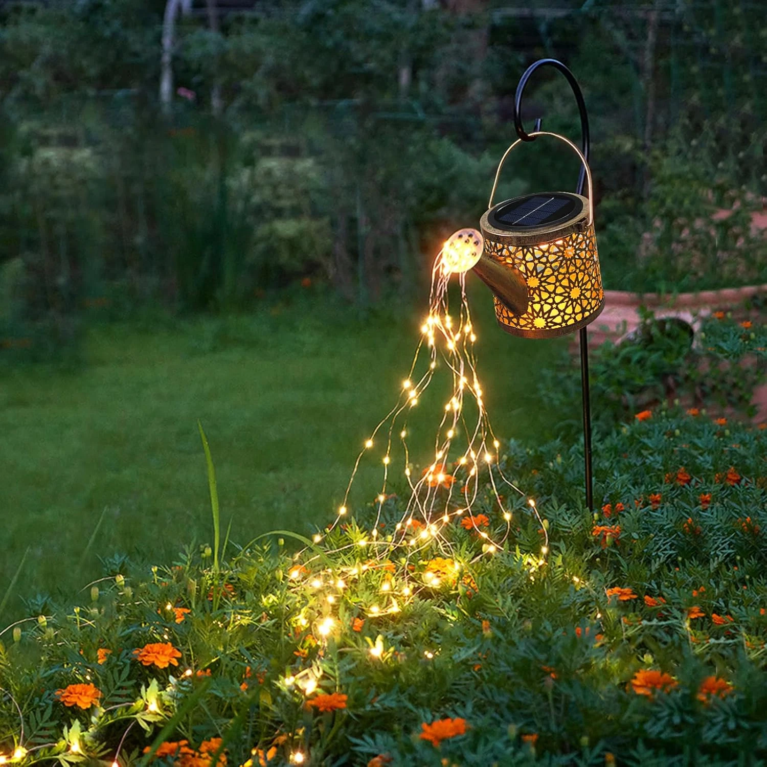 Solar Metal Watering Can Lights Outdoor Garden Patio Yard Decor Warm White
