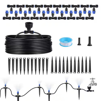 75FT Mist Drip Irrigation System Adjustable Nozzle Automatic Watering Kit for Ga