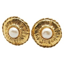 Chanel Vintage Pearl Earrings Women Gold One Size