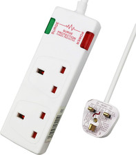 2 Way 13A Extension Lead 3M Cable Surge Protected White