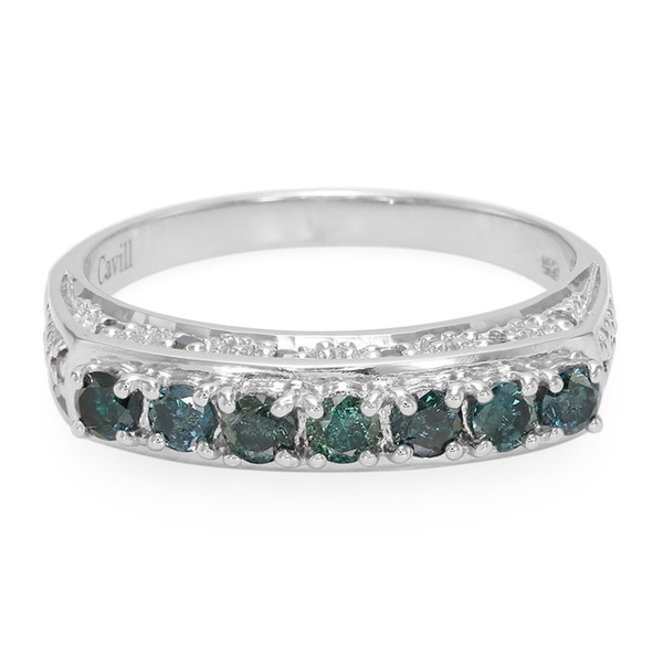 Cavill Damenring Sterlingsilber Platin 0,76Ct BlaugrüNer Brillant Echtschmuck--image