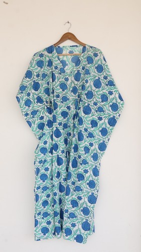 Maxi vestido caftán de playa largo 100 % algodón vintage indio talla única... - Imagen 4 de 8