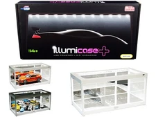 White Display Show Case Illumicase+ with LED Lights and Mirror Base 1/18 Scale