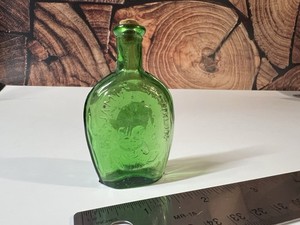 Vintage Benjamin Franklin Green Glass Decanter bottle Cork Miniature Wheaton