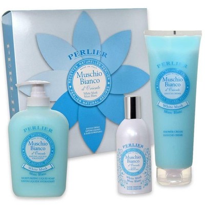 Perlier Coffret Muschio Weiß Elixier 100ml+Seife 300ml+Dusche 250ml Geschenk