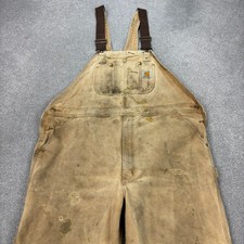 Carhartt Dungarees Adult 44x28 Tan Overalls Bib Double Knee Canvas Duck Mens*