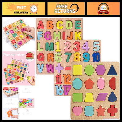 Wooden Alphabet & Number Shape Puzzles for Toddlers - 3 Pack Montessori Learning