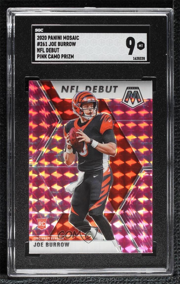 2020 Panini Mosaic NFL Debut Pink Camo Prizm Joe Burrow SGC 9 MINT Rookie RC gp1