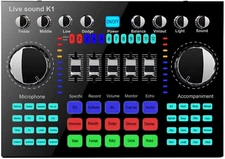 CALIDAKA Bluetooth Mini Sound Mixer Board Live Sound Card for Live Streaming Voi