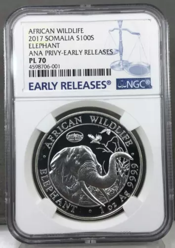 2017 SOMALIA ELEPHANT ANA PRIVY EARLY RELEASES AFRICAN WILDLIFE NGC PL70 TOP POP