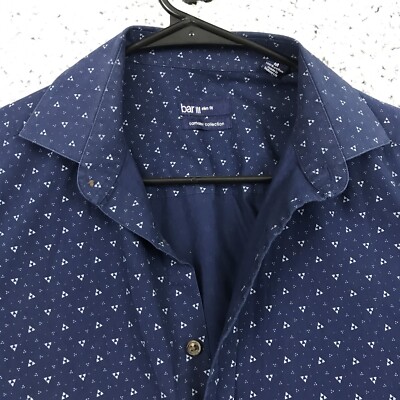Bar III Shirt Carnaby Mens Medium Button Up Long Sleeve Blue Geometric Slim Fit