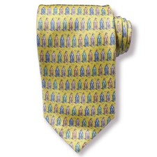 Vtg Erie Holch for Alynn Beach Cabanas silk neck tie yellow pastel novelty print