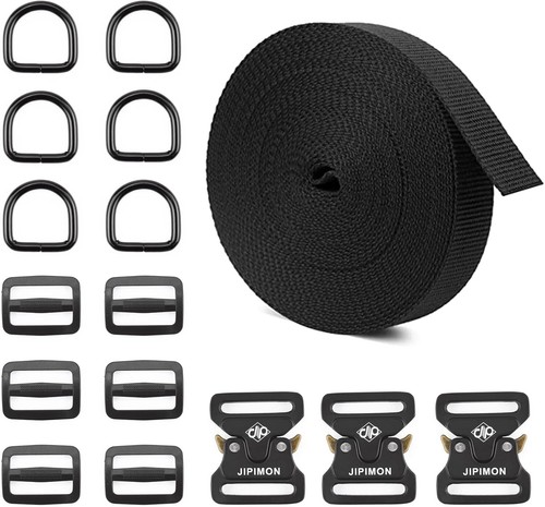 1 Zoll Gurtband Nylonband mit strapazierfähigen Metallschnallen inkl. D-Ringen schwarz