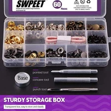 65Pcs 12.5mm Leather Snap Fasteners Kit, Including 6 Colors 60 Sets Leather 