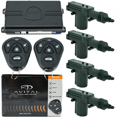 AVITAL 3100LX KEYLESS ENTRY 3 CHANNELS CAR ALARM SYSTEM + 4 Universal Door Locks