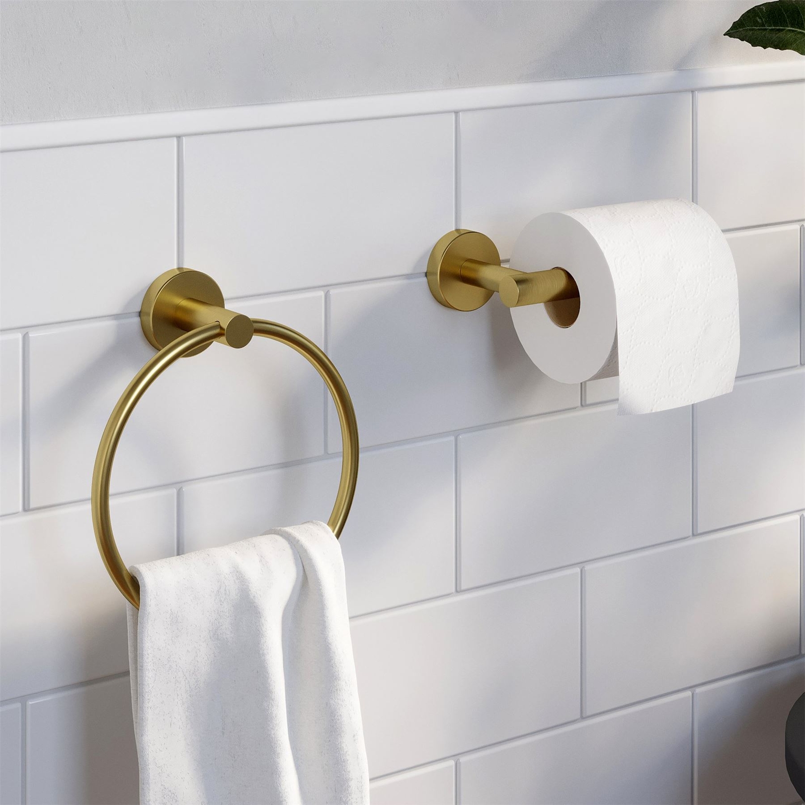 Bathroom Gold Accessories Set 2 Piece Towel Ring & Toilet Roll Holder  Modern 5056467271342 | eBay