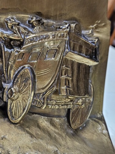 Wells Fargo Bank Overland Stage Book Ends Stagecoach Horses Gold Tone Heavy - Picture 7 of 13