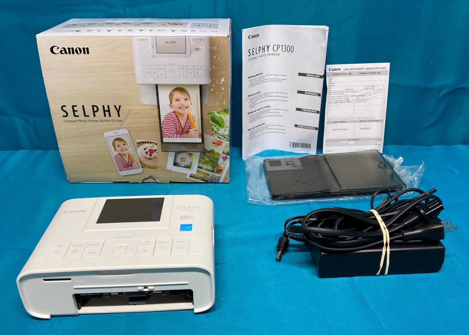 Canon Selphy CP1300 Wireless Photo Printer (White) CIB Power Tested READ DESC eBay