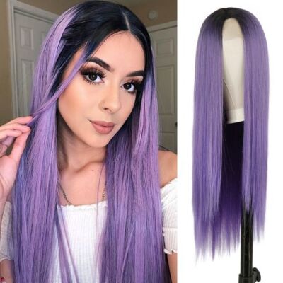 Long Straight 4x2 Lace Front Wig Dark Roots Ombre Purple