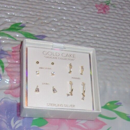 GOLD CAKE STERLING SILVER Gold Tone STUD EARRINGS 5 PAIR NEW IN BOX eBay