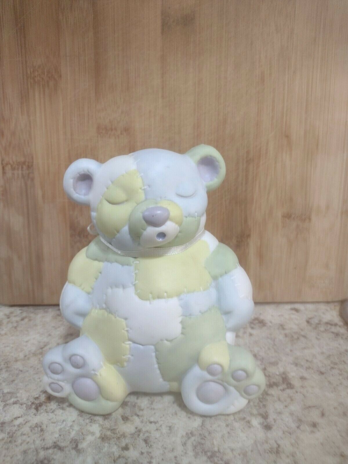Ceramic Patchwork Sleepy Bear Money Piggy Bank