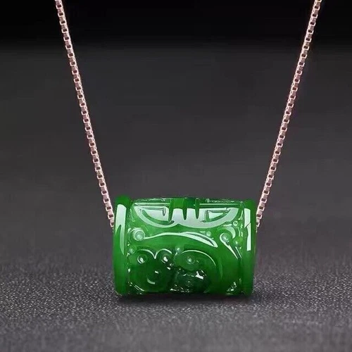 Natürliche eisgrüne Jade Jadeit Perle Glücksamulett Anhänger & Halskette Schmuck 转运珠 - Bild 6 von 8