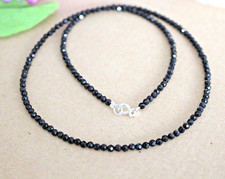 50 cm Facettierte Schwarz Turmalin Edelstein Kette,3 mm, Silber (Tum-77 )