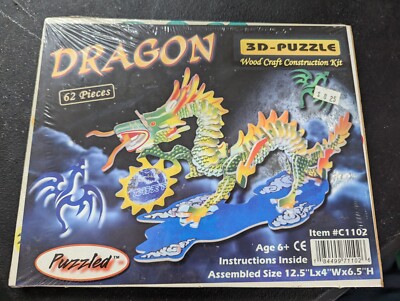 Puzzled 3D Puzzle Colorful Dragon Wood Craft Construction Kit - 62 Pieces
