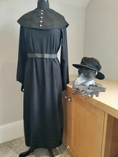 Black Plague Doctor Costume Long Nose Bird Mask Spirit Halloween Masquerade XL