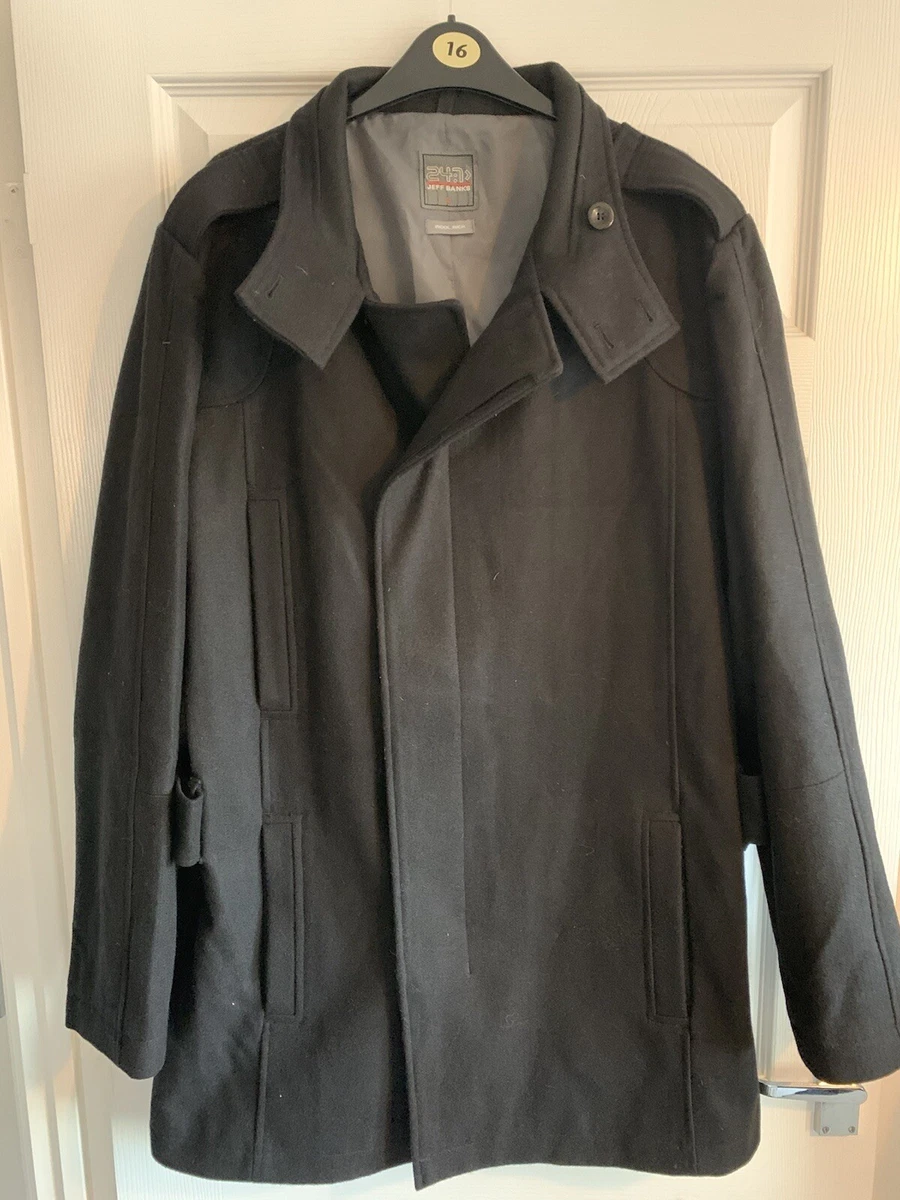 Jeff Banks 24 7 Men s Smart Black Wool Rich Coat Size Large