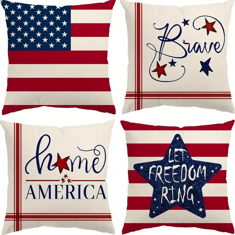 Fundas de cojín de lino bandera patriótica Foto 2 de 4