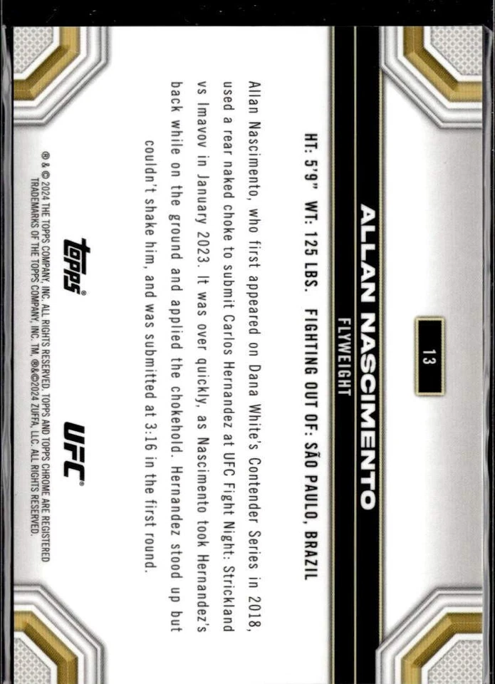2024 TOPPS CHROME UFC GOLD REFRACTOR #13 ALLAN NASCIMENTO (31/50) - Image 2 of 2