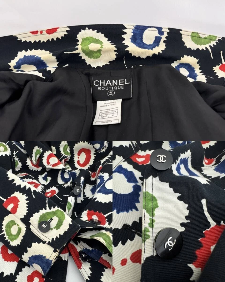 CHANEL Set Giacca Gonna Camelia COCO Logo Nero Bottone Marca Coco 97S P09018