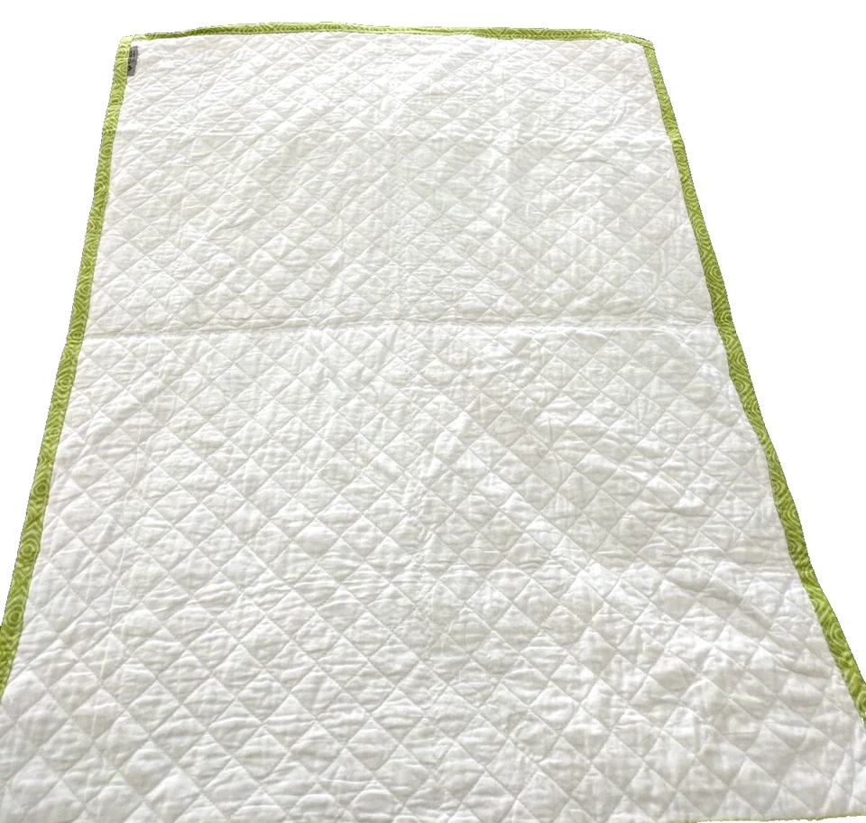 Edredón bebé hecho a mano de algodón ranas verdes lagartos 34"x44" "cosido con amor" Foto 2 de 4